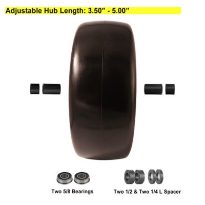 Image showing  9x3.50-4 Flat Free Tire 1/2 and 5/8 Bushing-3.5-5 in. Center Hub Set of 2