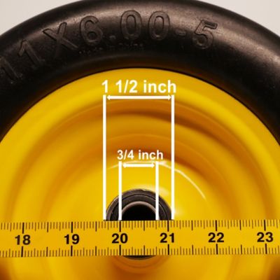 Image showing  11x6.00-5 Flat Free Tire with 3/4 and 5/8 Bearings for Zero Turn Mower-5.9 in.-8.46 in. Center Hub Set of 2