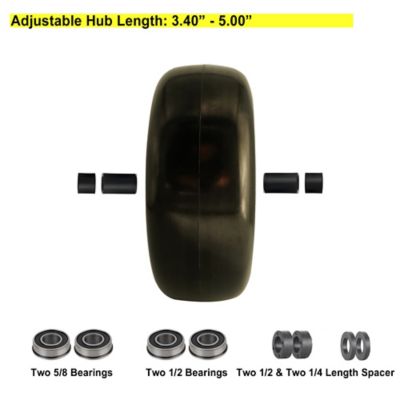 Image showing  11x4.00-5 Lawn Mower Tire Flat Free-3/4 in. 1/2 in. and 5/8 in. Bushing-3.5-5 in. Center Hub Set of 2