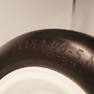 Image showing 5 th Ogracwheel 11x4.00-5 Lawn Mower Tire Flat Free-3/4 in. 1/2 in. and 5/8 in. Bushing-3.5-5 in. Center Hub Set of 2