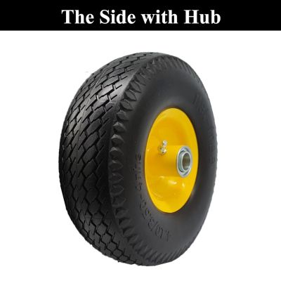 Image showing 6 th Ogracwheel Flat Free 4.10/3.50-4 Tire with 3/4 and 5/8 Bore-2.2 in. Offset Hub 10 in. Wheel Set of 2