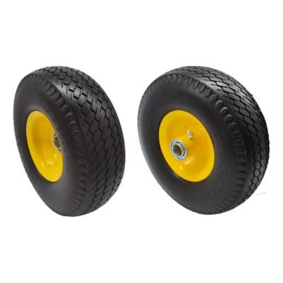 Image showing 7 th Ogracwheel Flat Free 4.10/3.50-4 Tire with 3/4 and 5/8 Bore-2.2 in. Offset Hub 10 in. Wheel Set of 2