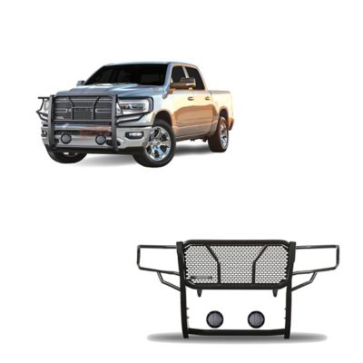 Black Horse Off Road Rugged Heavy Duty Grille Guard Kit Modular Black Fits 2019-2025 Ram 1500, RU-DORA19-B-PLFB