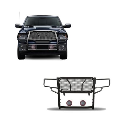 Black Horse Off Road Rugged Grille Guard Kit fits 2019-2024 Ram 1500 Classic , 2009-2018 Dodge Ram 1500, RU-DORA09-B-PLFR
