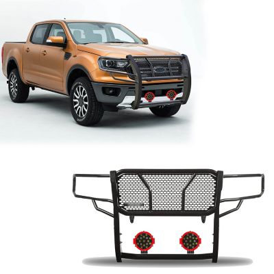 Black Horse Off Road Rugged Heavy Duty Grille Guard Kit Modular Black Fits 2019-2023 Ford Ranger, RU-FORA19-B-PLR
