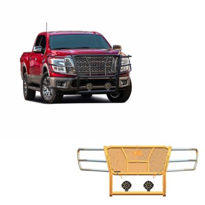 Black Horse Off Road Rugged Heavy Duty Grille Guard Kit Modular Black Fits 2017-2024 Nissan Titan, RU-NITI17-B-PLB