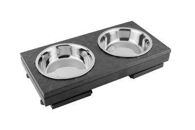 Image showing  Diamond-Plated Elevated Pet Double Diner, Black
