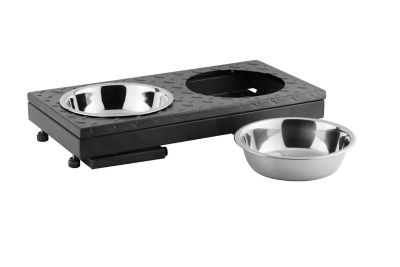 Image showing  Diamond-Plated Elevated Pet Double Diner, Black