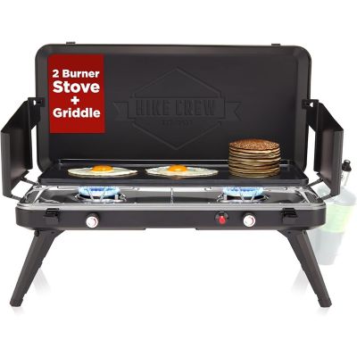 Hike Crew 2-Burner Gas Camping Stove & Griddle - 20,000 BTU Propane Portable Grill with Igniter & More