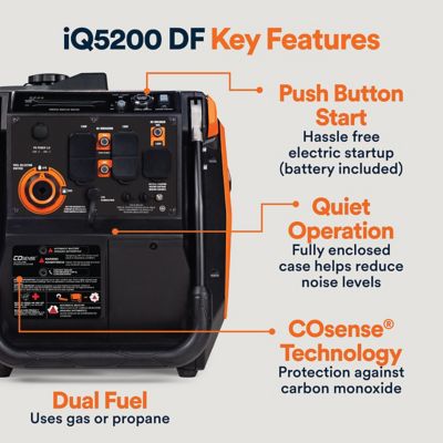 Image showing 9 th Generac 5200 Watt Gas Inverter Generator with Push Button Start and CO Sensor 49ST