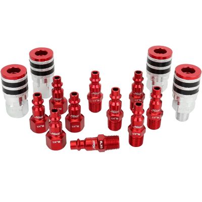 Milton ColorFit Coupler and Plug Kit, with Rubber Safety Bumper-(M-Style, Red)-1/4 in. NPT, (14-Piece)