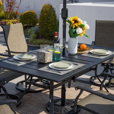 Image showing  7-Piece Patio Dining Set Textilene Fabric Iron Outdoor Chairs and Table Set for Garden, Backyard, Poolside
