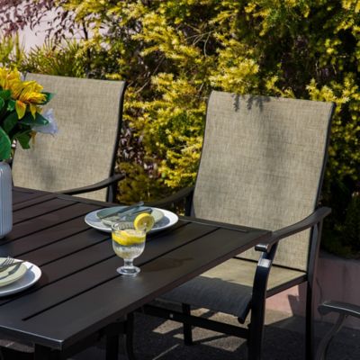 Image showing  7-Piece Patio Dining Set Textilene Fabric Iron Outdoor Chairs and Table Set for Garden, Backyard, Poolside