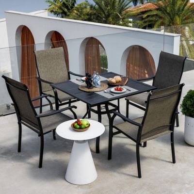 Image showing  5-Piece Patio Dining Set Textilene Fabric Iron Outdoor Chairs and Table Set for Garden, Backyard, Poolside