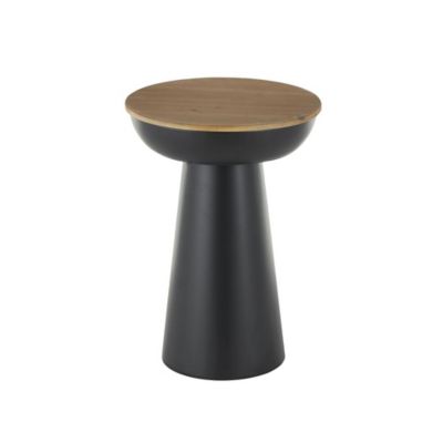 Image showing  Metal Handmade Pedestal Side End Accent Table with Brown Wood Tabletop