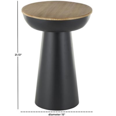 Image showing 7 th Harper & Willow Metal Handmade Pedestal Side End Accent Table with Brown Wood Tabletop