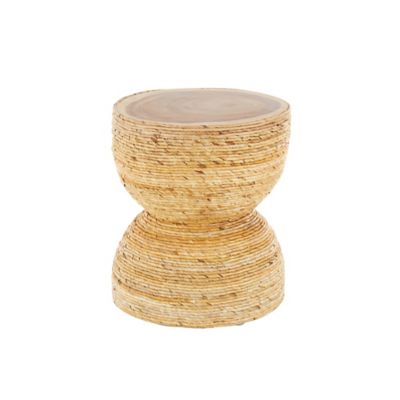 Image showing  Banana Leaf Handmade Woven Side End Accent Table with Wooden Tabletop