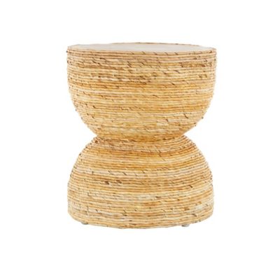 Image showing  Banana Leaf Handmade Woven Side End Accent Table with Wooden Tabletop