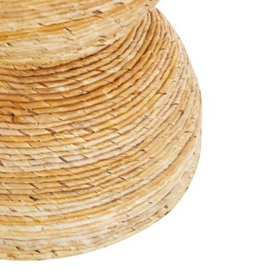 Image showing  Banana Leaf Handmade Woven Side End Accent Table with Wooden Tabletop