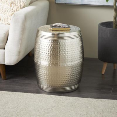 Harper & Willow Metal Handmade Drum Side End Accent Table with Hammered Design
