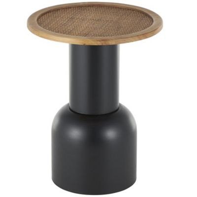 Image showing 1 th Harper & Willow Metal Handmade Pedestal Side End Accent Table with Brown Rattan Tabletop
