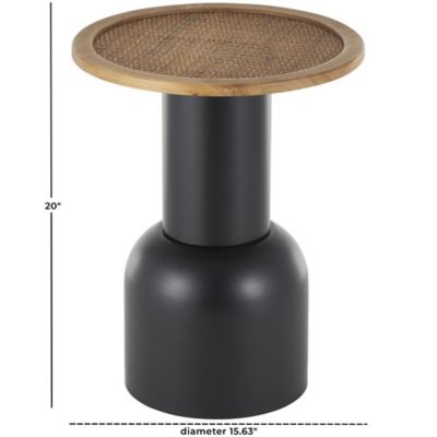 Image showing 7 th Harper & Willow Metal Handmade Pedestal Side End Accent Table with Brown Rattan Tabletop