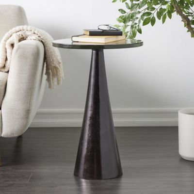 Harper & Willow Aluminum Metal Cone Geometric Side End Accent Table with Textured Glass Tabletop
