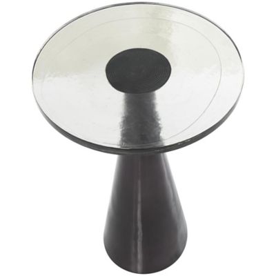 Image showing  Aluminum Metal Cone Geometric Side End Accent Table with Textured Glass Tabletop