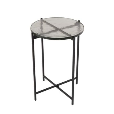 Image showing  Metal X-Shaped Side End Accent Table with Textured Glass Tabletop