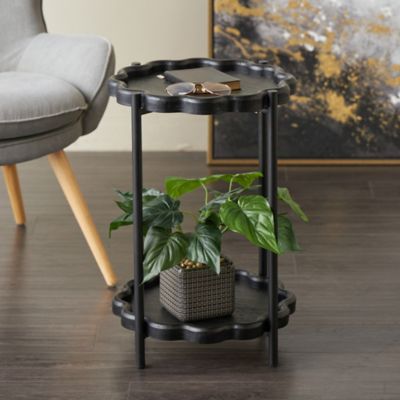 Harper & Willow Wood Floral Inspired 2 Level Side End Accent Table with Metal Legs