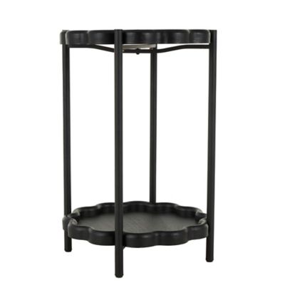 Image showing  Wood Floral Inspired 2 Level Side End Accent Table with Metal Legs