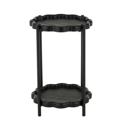 Image showing  Wood Floral Inspired 2 Level Side End Accent Table with Metal Legs