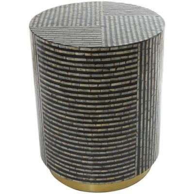 Image showing  Mother of Pearl Shell Drum Geometric Side End Accent Table with Gold Base