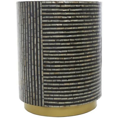 Image showing  Mother of Pearl Shell Drum Geometric Side End Accent Table with Gold Base
