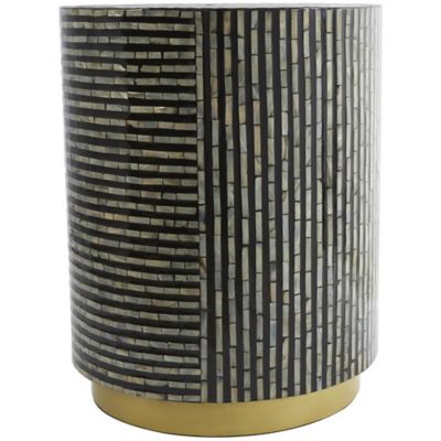 Image showing  Mother of Pearl Shell Drum Geometric Side End Accent Table with Gold Base