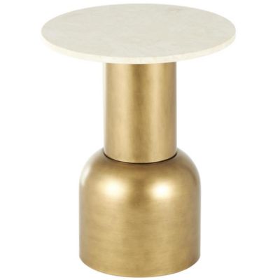 Image showing  Metal Pedestal Side End Accent Table with Cream Marble Tabletop