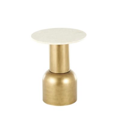 Image showing  Metal Pedestal Side End Accent Table with Cream Marble Tabletop