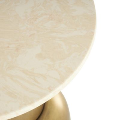 Image showing  Metal Pedestal Side End Accent Table with Cream Marble Tabletop