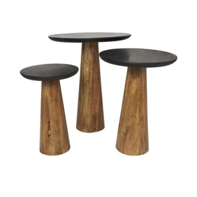 Image showing  Mango Wood Handmade Cone Shaped Side End Accent Table with Black Tabletops