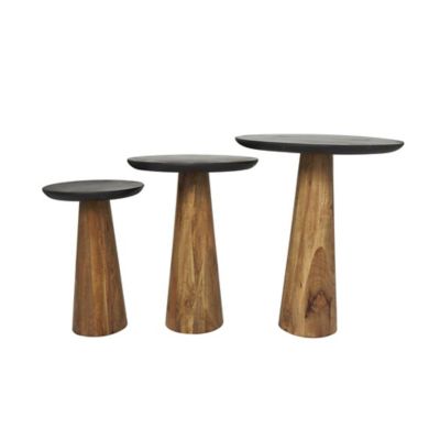 Image showing  Mango Wood Handmade Cone Shaped Side End Accent Table with Black Tabletops