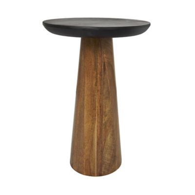 Image showing  Mango Wood Handmade Cone Shaped Side End Accent Table with Black Tabletops