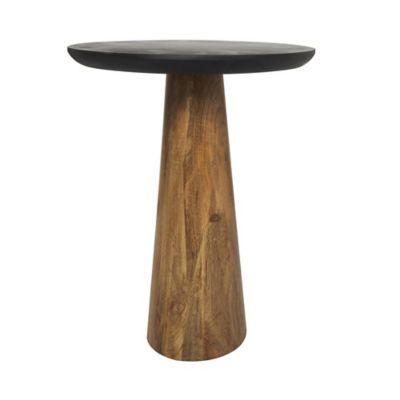 Image showing  Mango Wood Handmade Cone Shaped Side End Accent Table with Black Tabletops