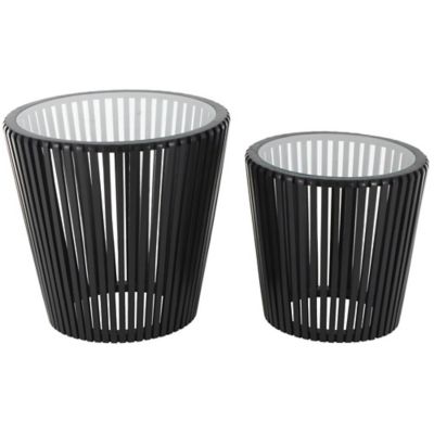 Image showing  Wood Cage Inspired Side End Accent Table with Clear Glass Tabletop