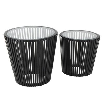 Image showing  Wood Cage Inspired Side End Accent Table with Clear Glass Tabletop