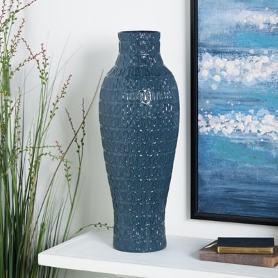 Harper & Willow Metal Dimensional Textured Decorative Vase with Wavy Pattern