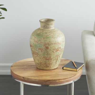 Harper & Willow Ceramic Antique Style Textured Decorative Vase with Green and Copper Accents