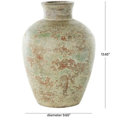 Image showing  Ceramic Antique Style Textured Decorative Vase with Green and Copper Accents
