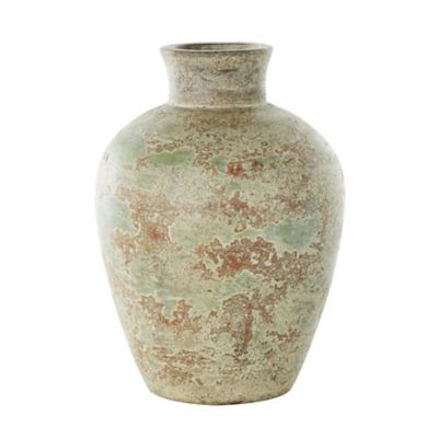 Image showing  Ceramic Antique Style Textured Decorative Vase with Green and Copper Accents