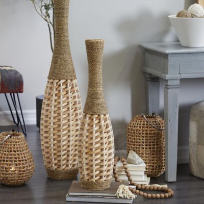 Harper & Willow Seagrass Bamboo Handmade Tall Woven Floor Decorative Vase