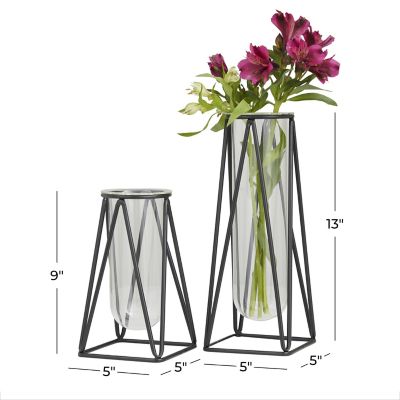 Image showing  Glass Tube Geometric Decorative Vase with Metal Stand
